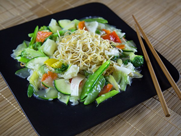 Pan Fried Noodles with a Cantonese Style Vegetable