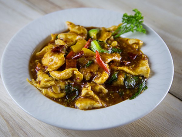 Stir Fried Chicken with Chillies Garlic and Hot Basil