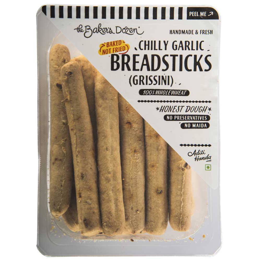 Grissini (Breadsticks) Chilli Garlic 100% Wholewheat