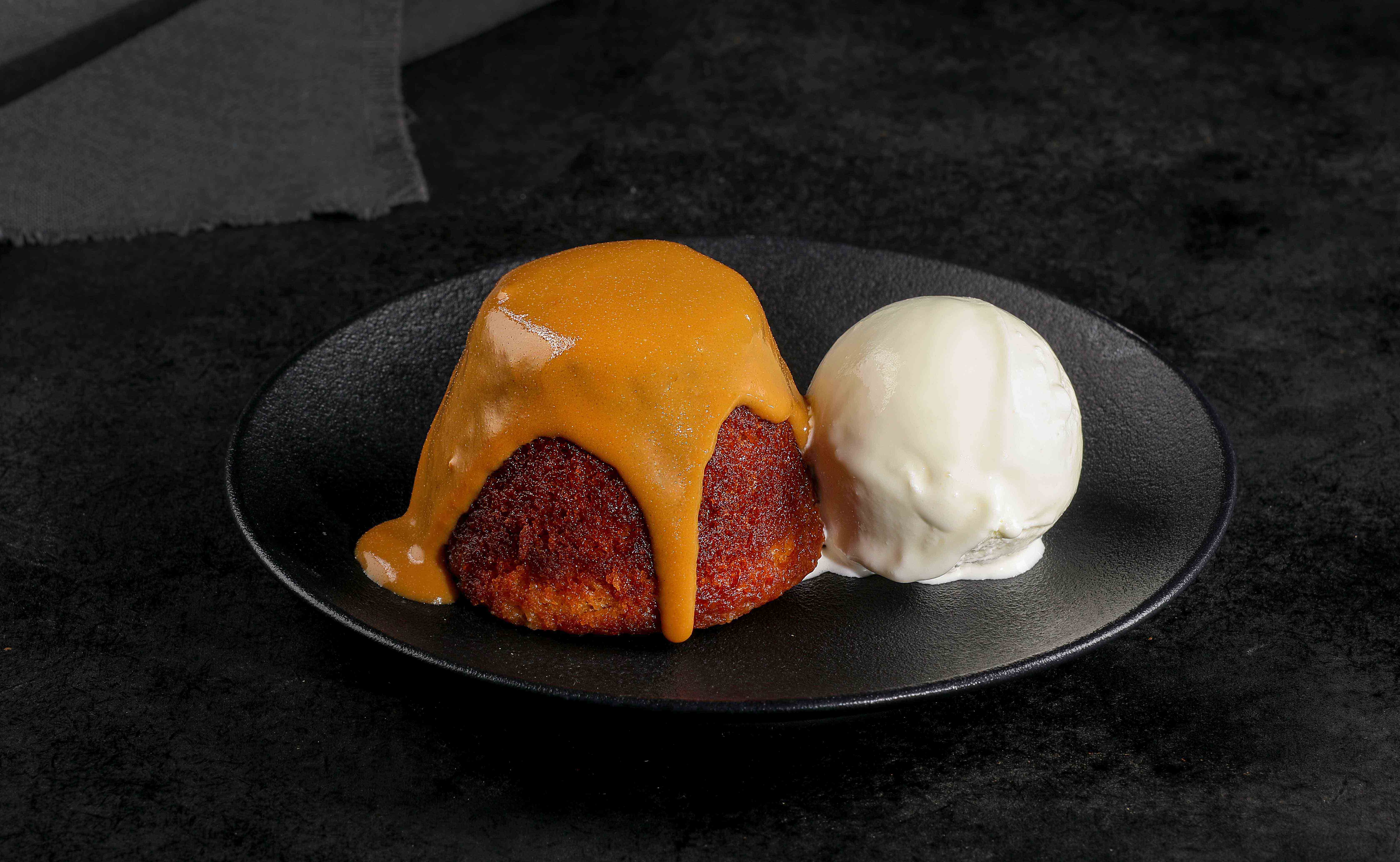 Malva Pudding with Vanilla Ice Cream