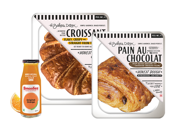 Pain-Au-Chocolat + Butter croissant + Smoodies orange juice (Save Rs. 25)