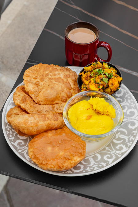 Aloo Puri sheera tea