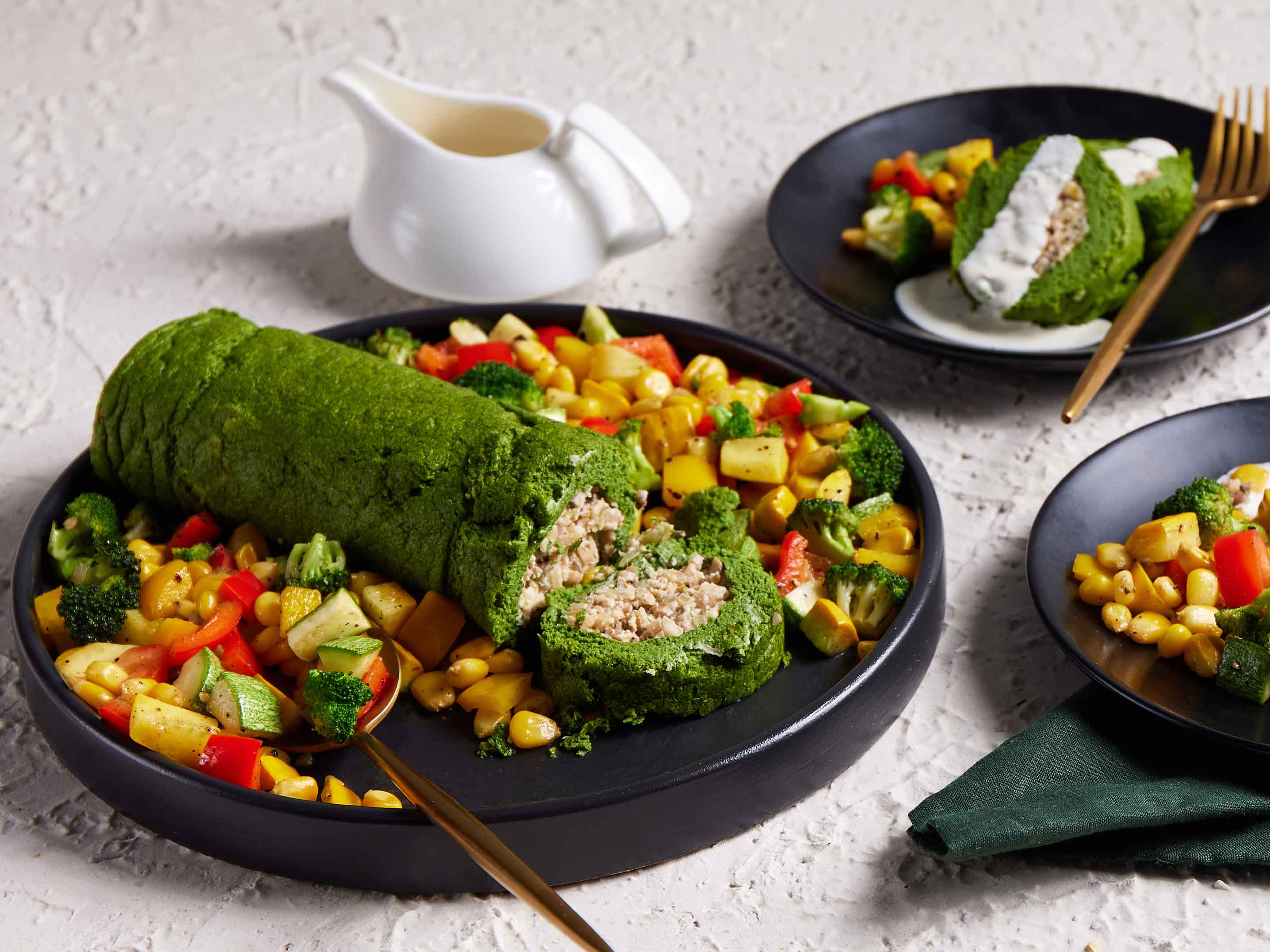 Spinach Roulade (rate includes security deposit of Rs 600/-) Contains egg