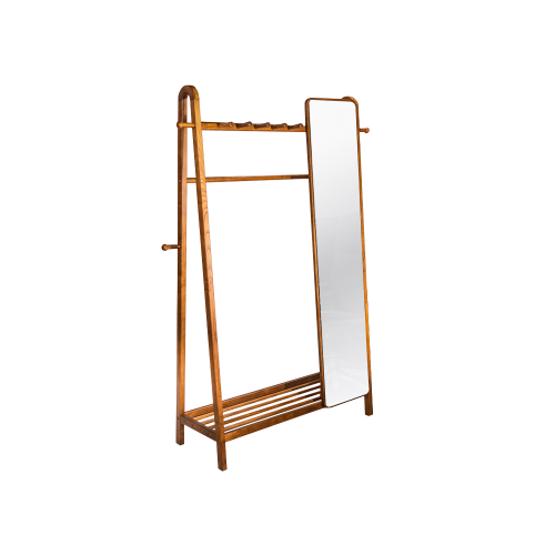 Solid Wood Cloth Hanger with Mirror