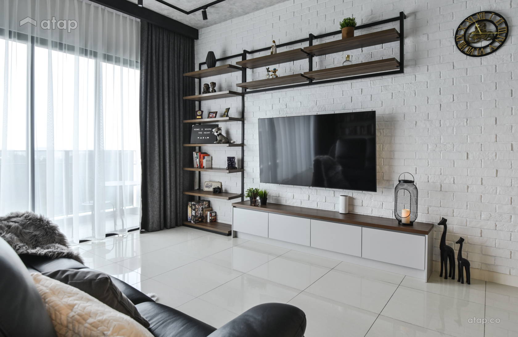 Industrial Modern Living Room condominium design ideas & photos