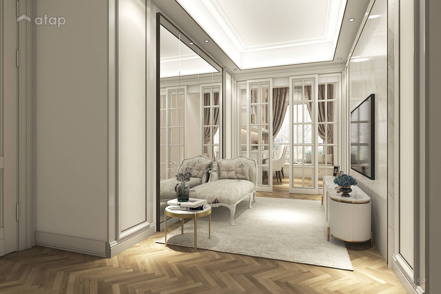 Classic Modern Family Room Study Room semi-detached design ideas ...