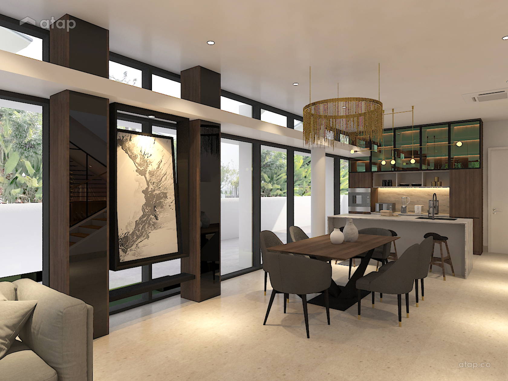 Minimalistic Modern Dining Room Kitchen terrace design ideas & photos