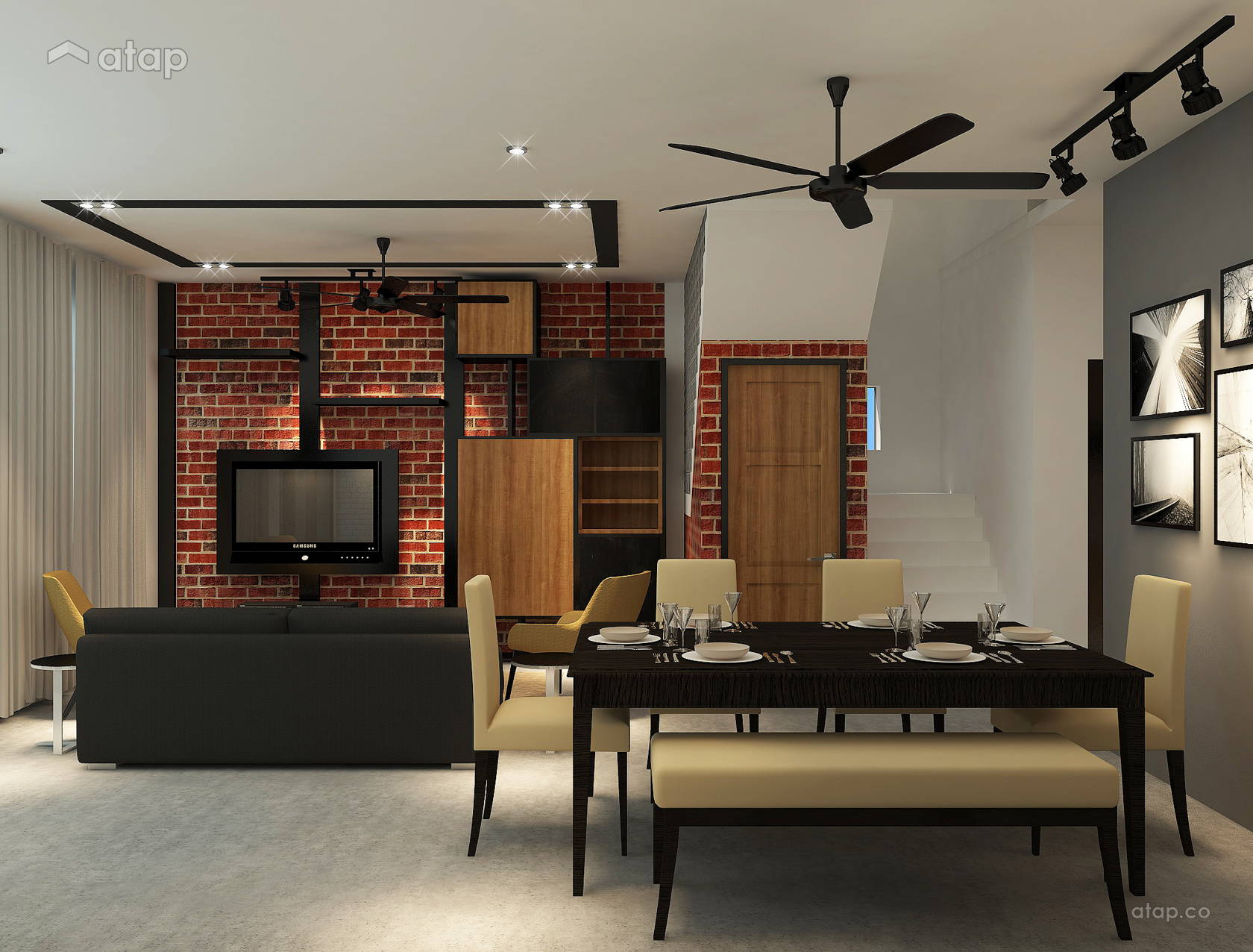 Modern Retro Dining Room Living Room terrace design ideas & photos ...