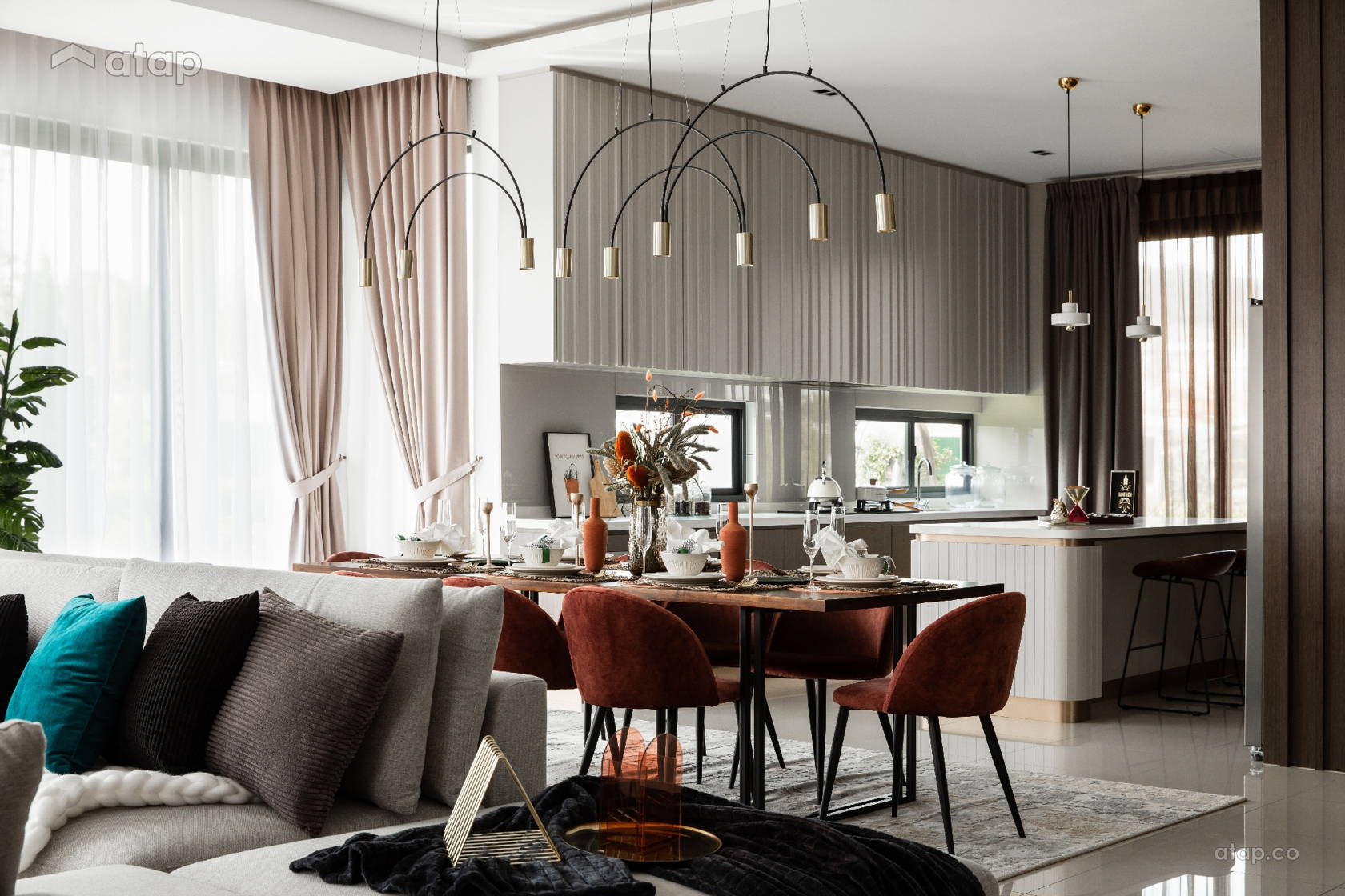 Contemporary Zen Dining Room Kitchen terrace design ideas & photos