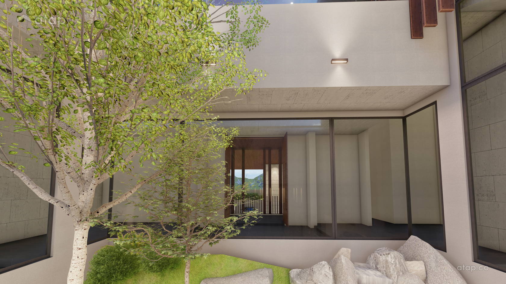 View of Contemporary Modern Foyer Garden bungalow design ideas & photos ...