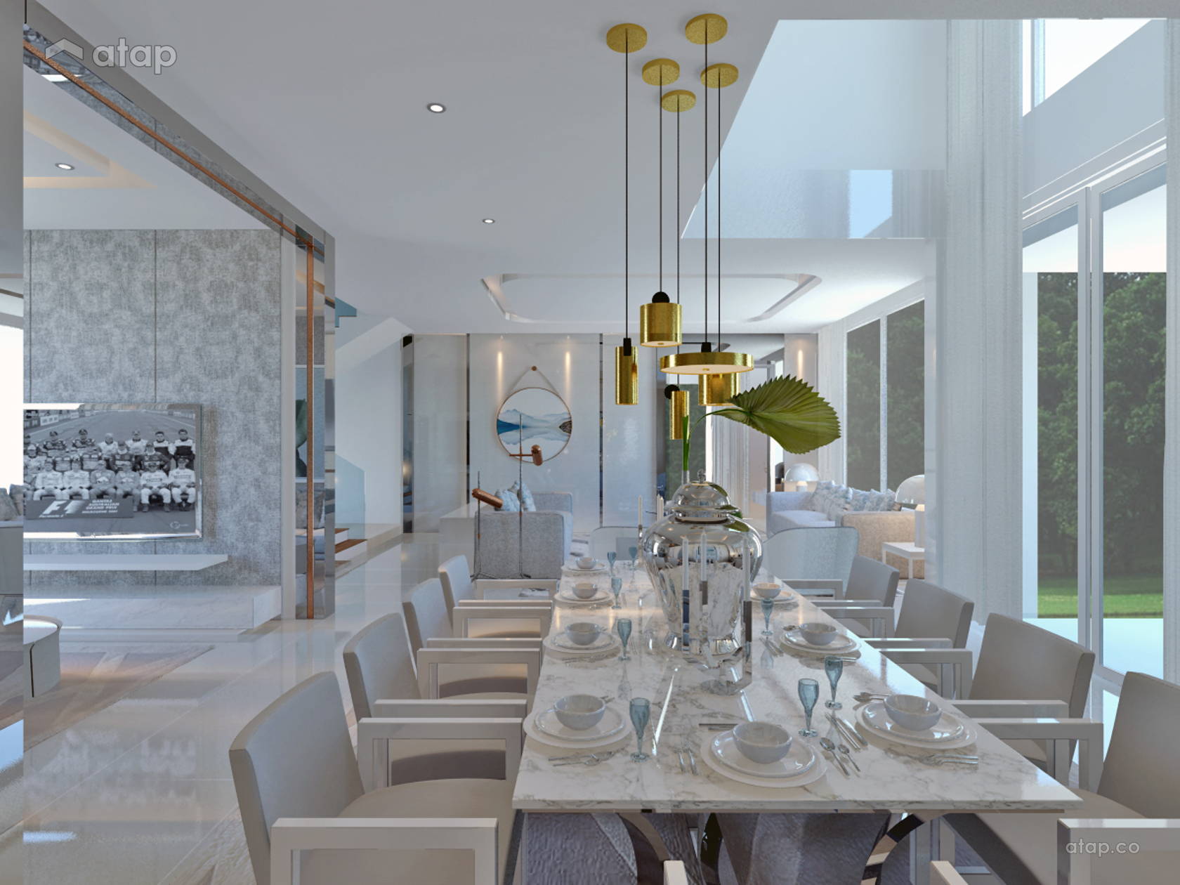 Contemporary Modern Dining Room Living Room bungalow design ideas ...
