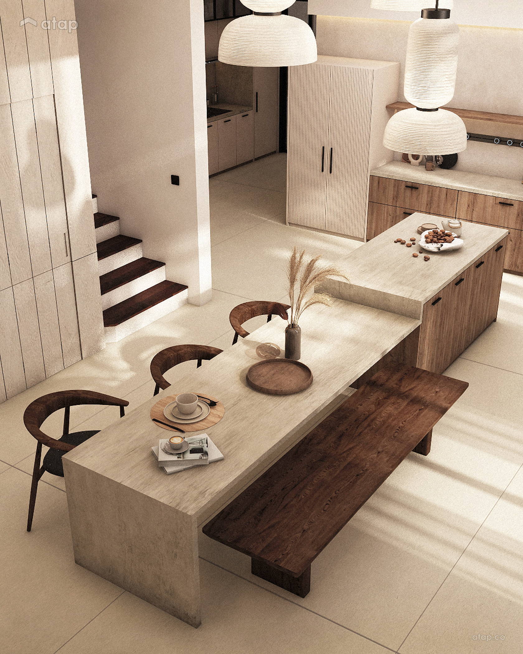 Contemporary Minimalistic Dining Room Kitchen semi-detached design ...