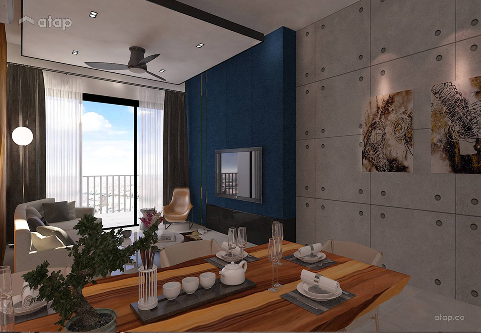 Industrial Modern Dining Room Living Room Condominium Design Ideas