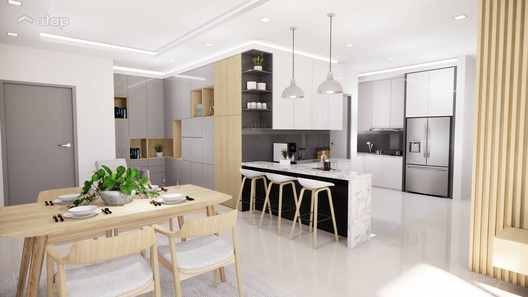 Minimalistic Modern Dining Room Kitchen condominium design ideas