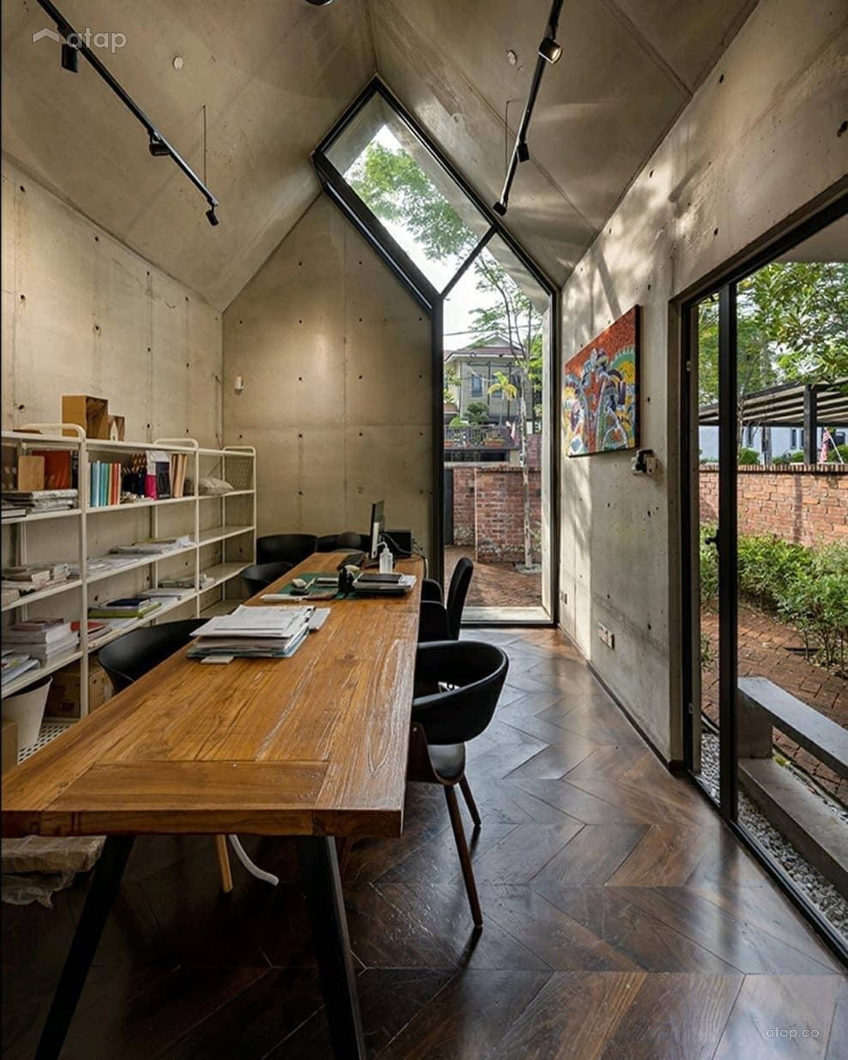 Industrial Rustic Office Study Room terrace design ideas & photos