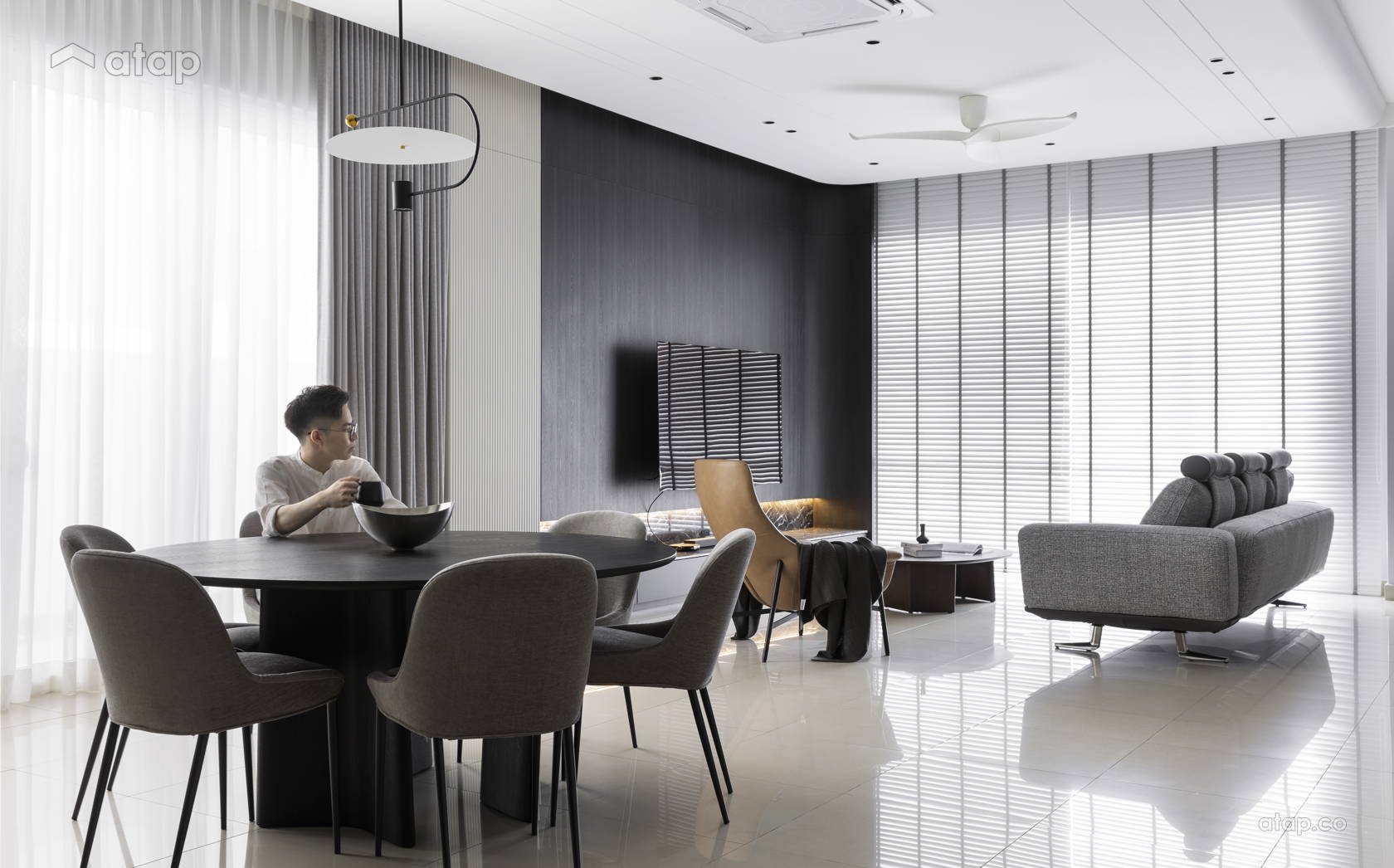 Contemporary Modern Dining Room Living Room semi-detached design ideas ...