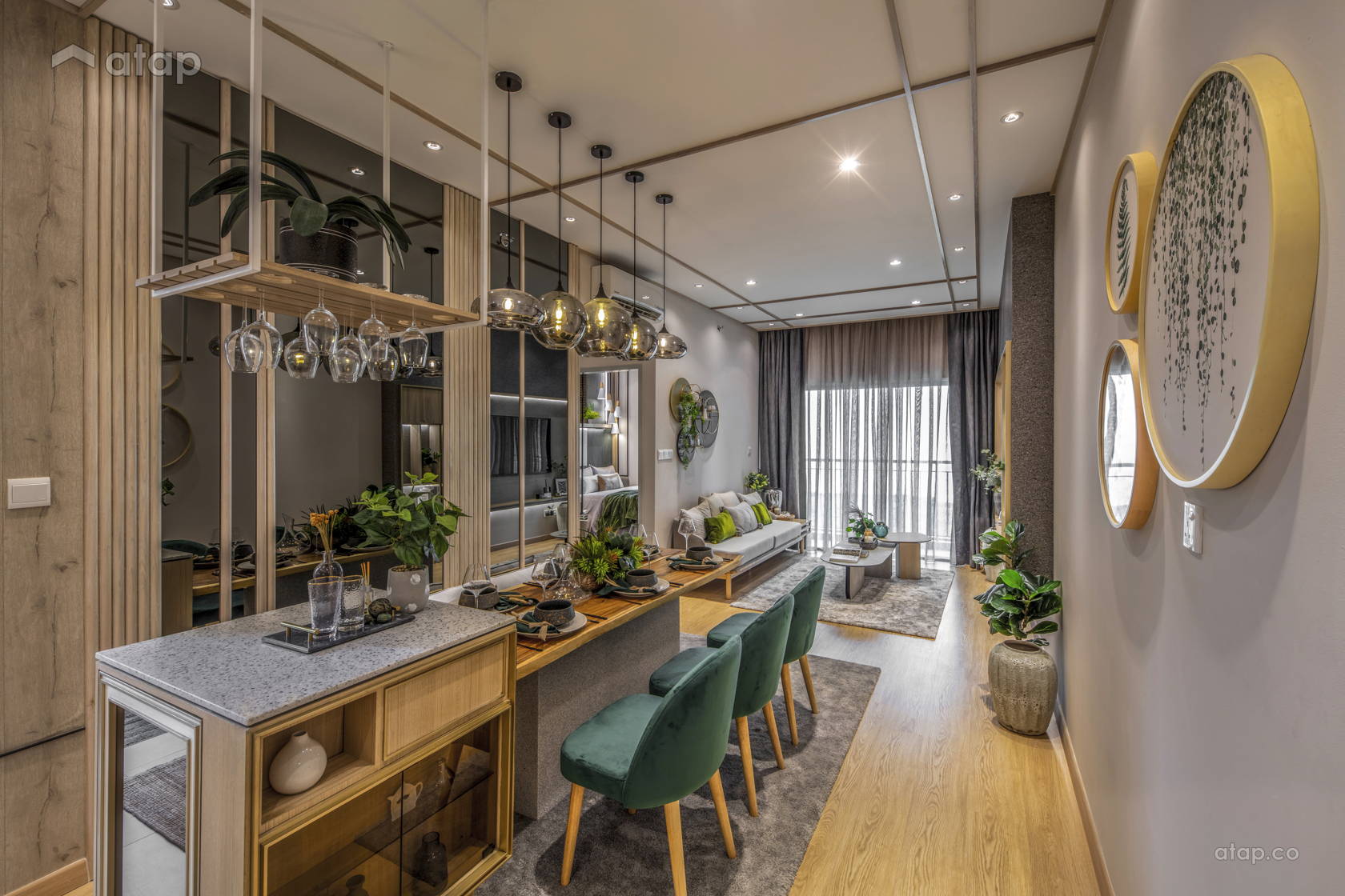 Zen Dining Room Living Room semi-detached design ideas & photos ...