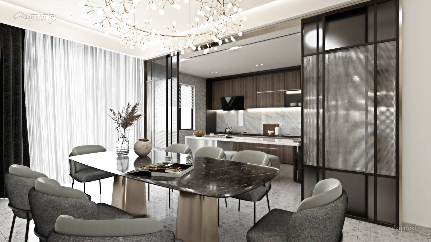 Contemporary Modern Dining Room Kitchen terrace design ideas & photos