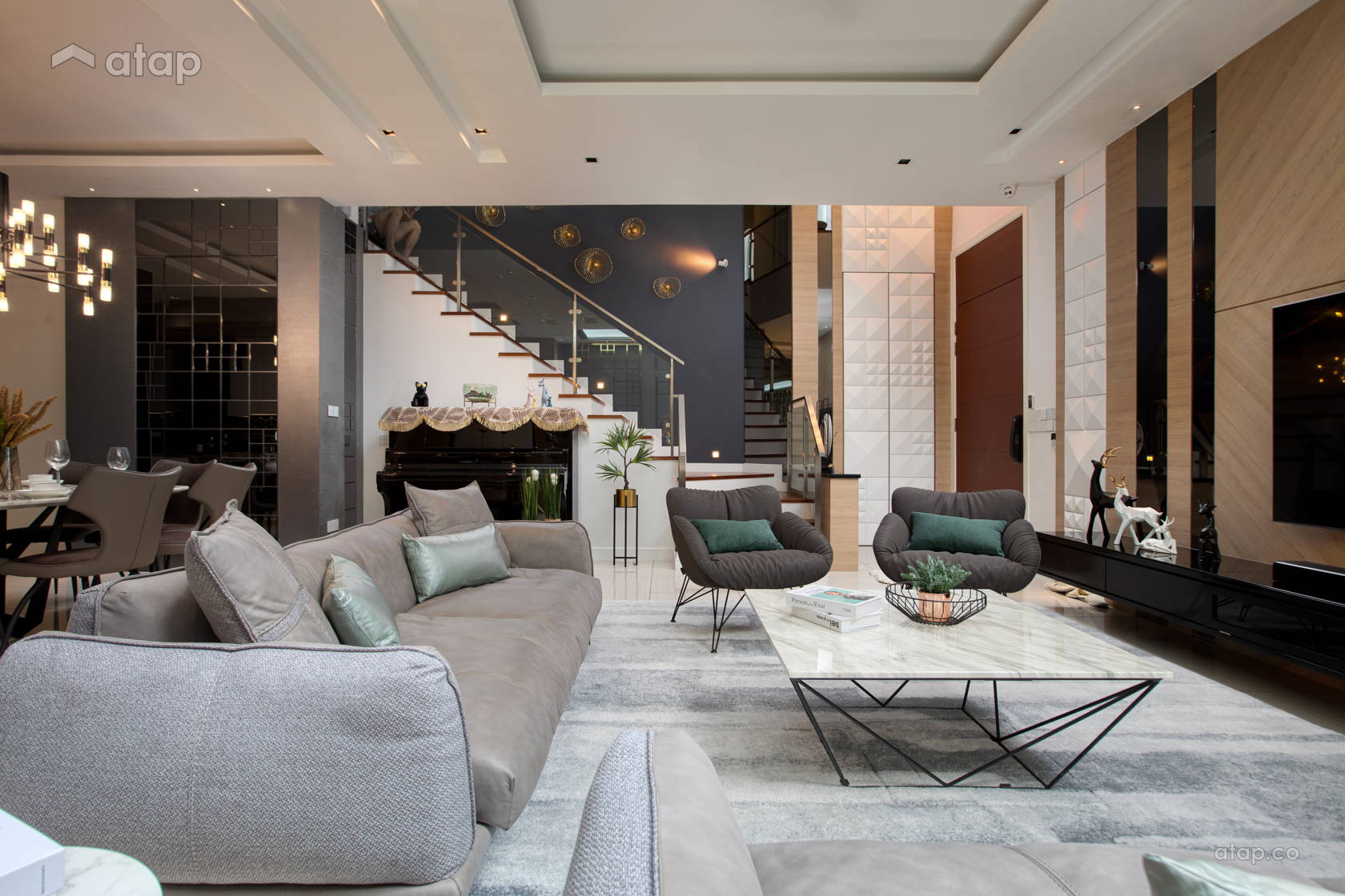 Contemporary Modern Living Room semidetached design ideas & photos