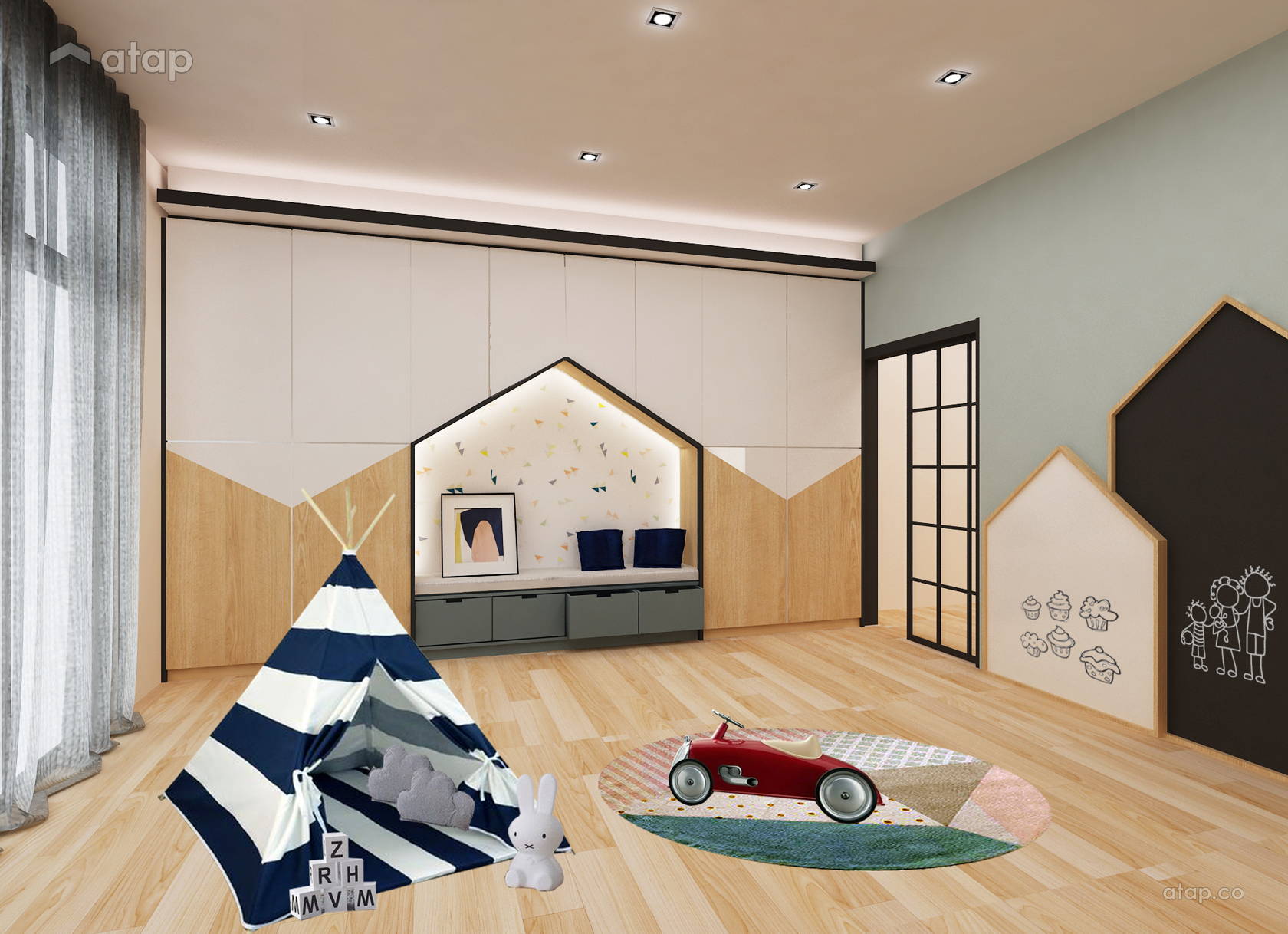 Picture of Contemporary Minimalistic Family Room Kids terrace design ideas ...