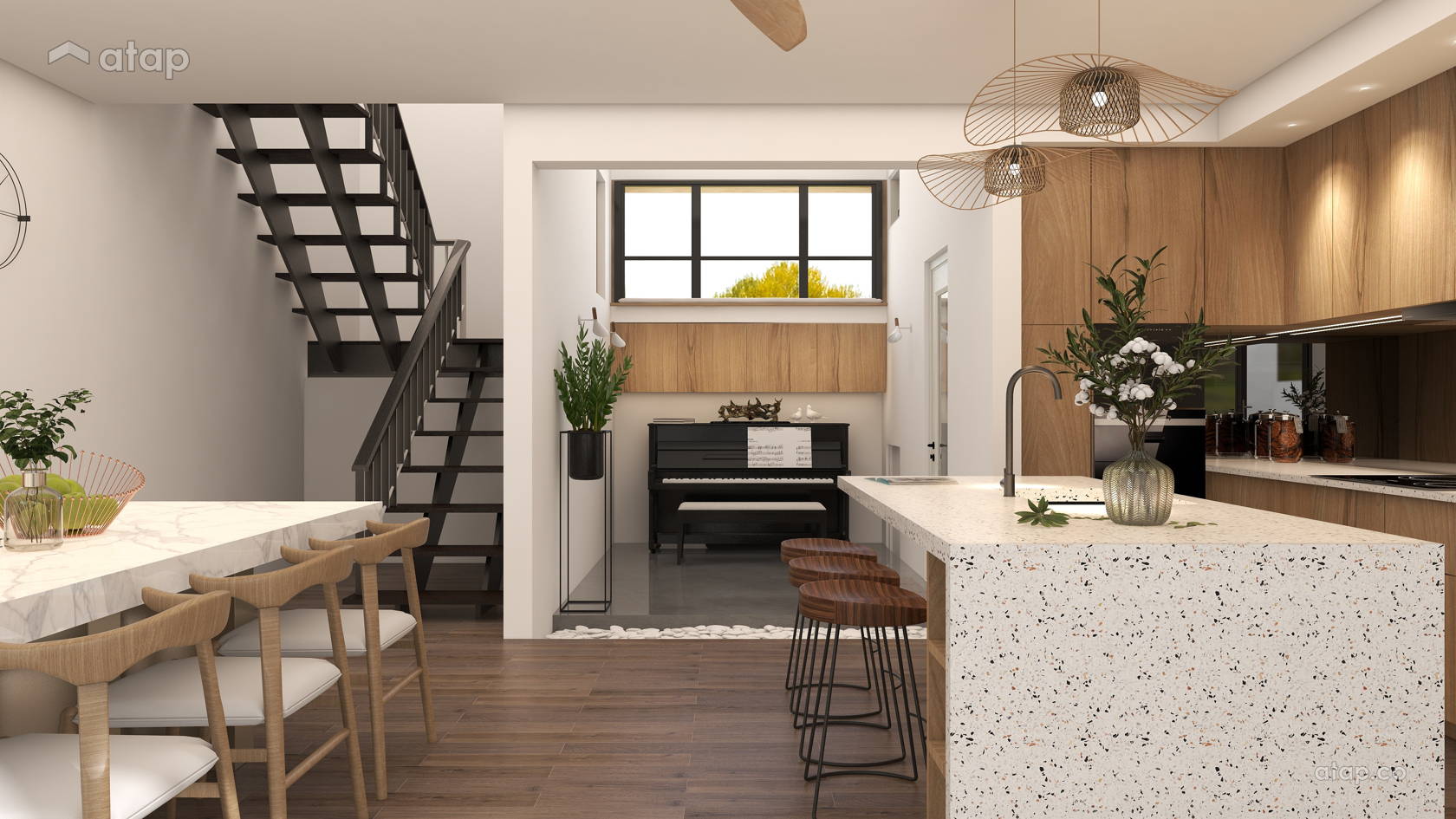 Minimalistic Modern Dining Room Kitchen terrace design ideas & photos