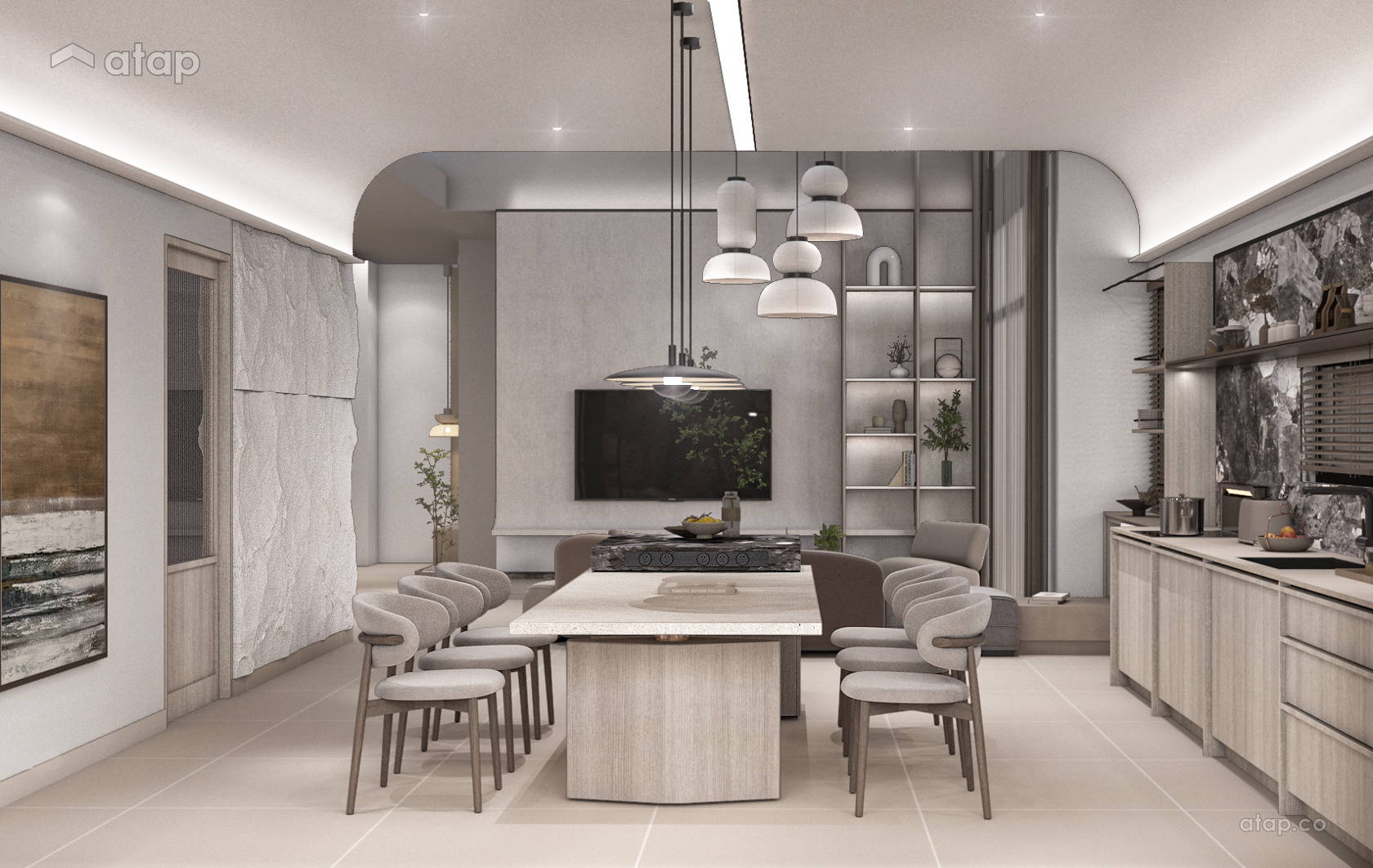 Minimalistic Zen Dining Room Living Room semi-detached design ideas ...