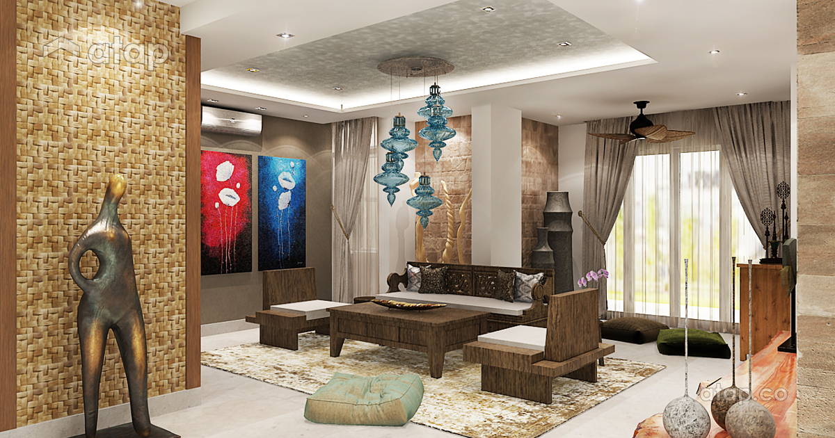 Rustic Asian Style Asian Rustic Living Room semi-detached design ideas & photos Malaysia ...