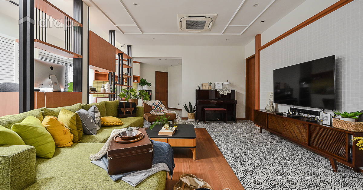 Retro Vintage Family Room bungalow design ideas & photos Malaysia Atap.co
