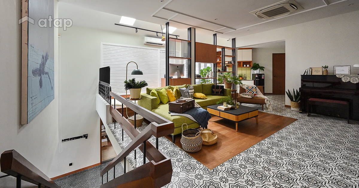 Retro Vintage Family Room bungalow design ideas & photos Malaysia Atap.co