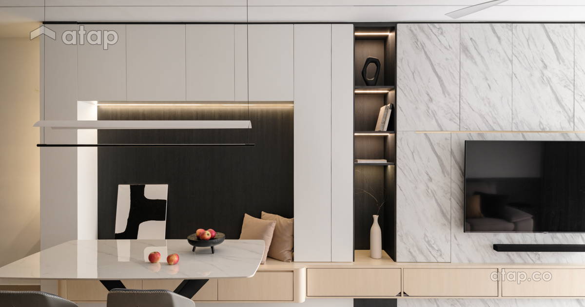 Contemporary Minimalistic Dining Room Living Room condominium design ...