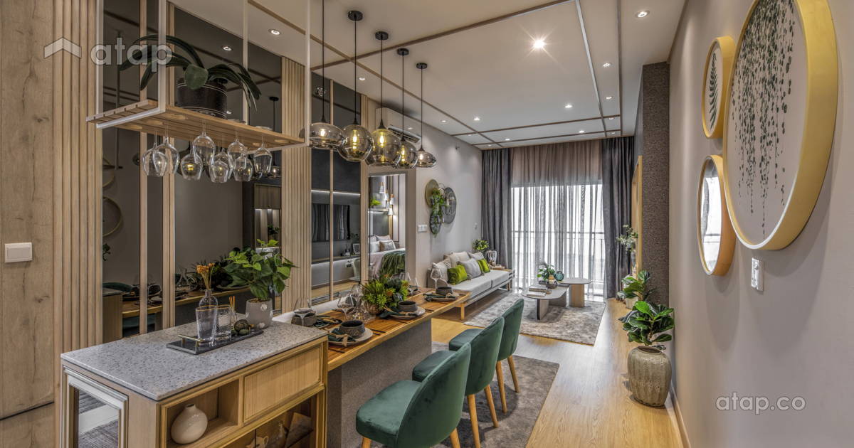 Zen Dining Room Living Room semi-detached design ideas & photos ...