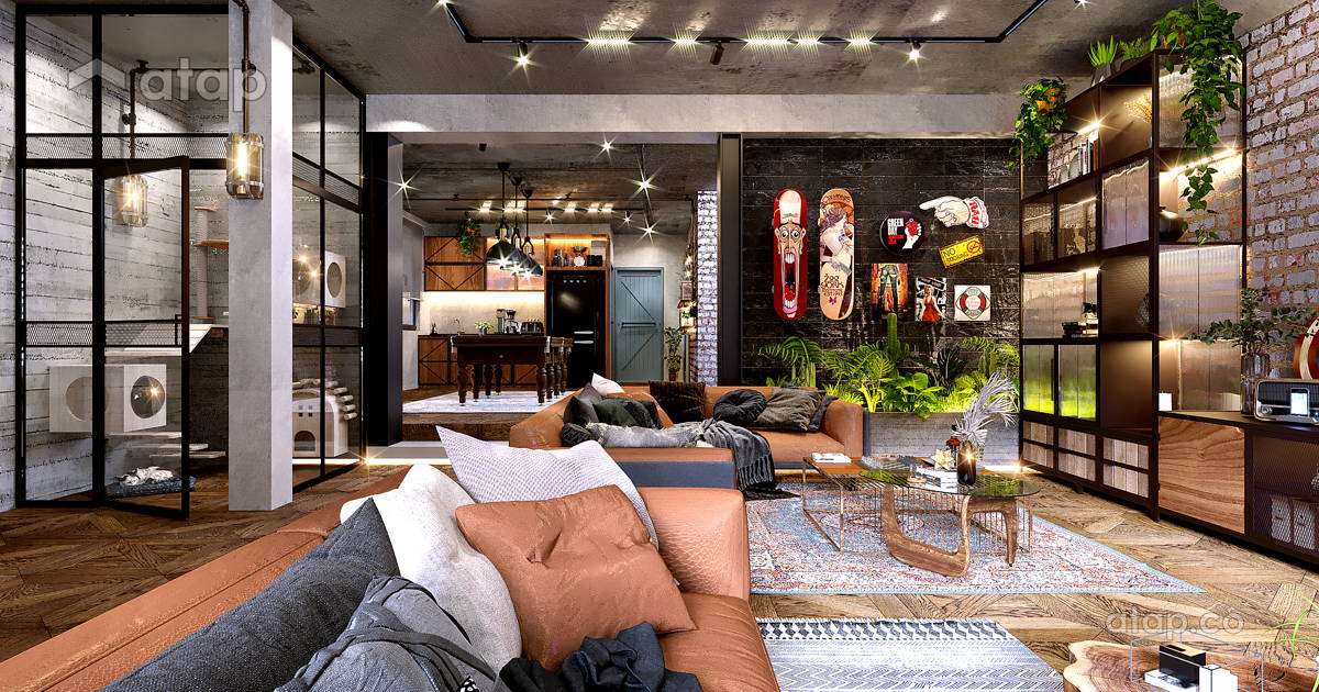 Industrial Rustic Living Room semi-detached design ideas & photos ...