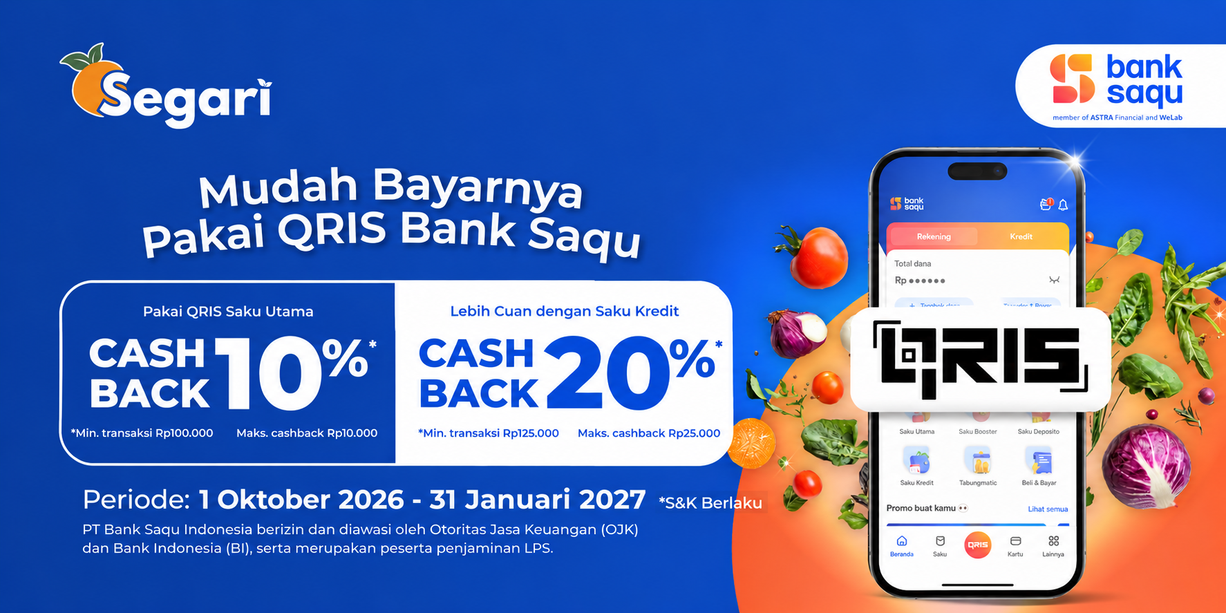 Mudah Bayarnya Pakai QRIS Bank Saqu Cashback Rp25.000