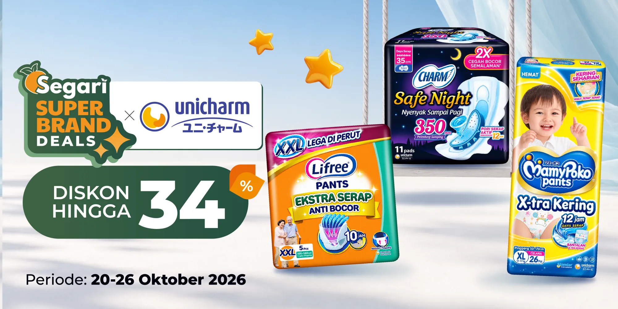 Super Brand Deals X Unicharm: DISKON HINGGA 34%