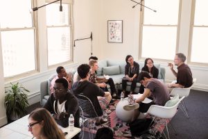 College students in the class of 2019 participate in orientation in San Francisco.