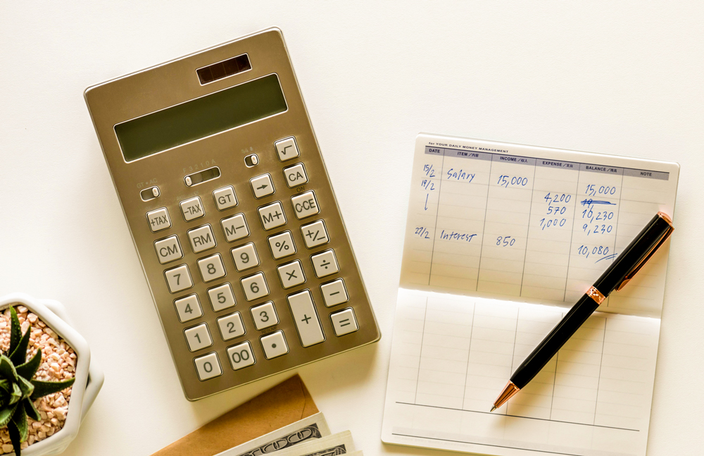 calculator and notebook