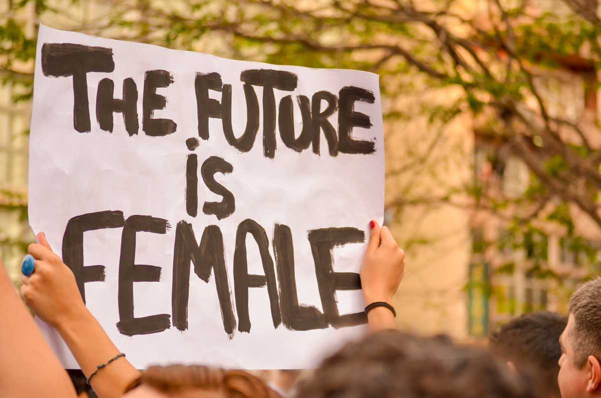 "The Future Is Female" sign during International Women's Day march