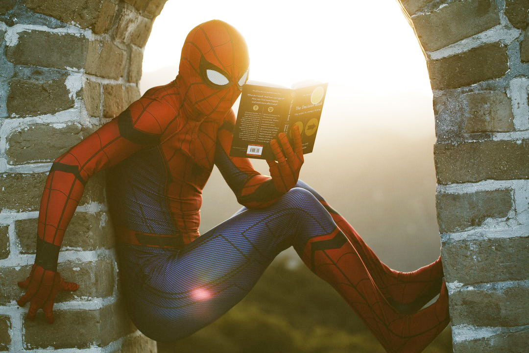 Spider Man studying for midterms (LOL)