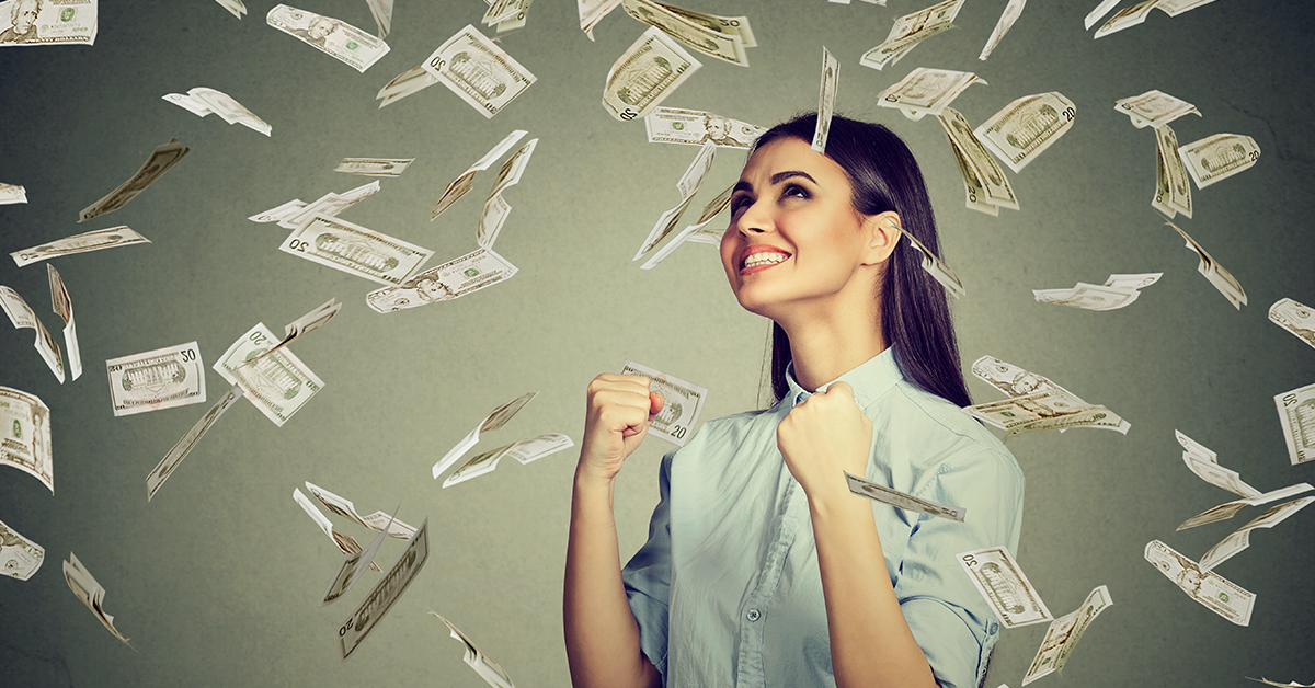 woman celebrating all the money she's earning