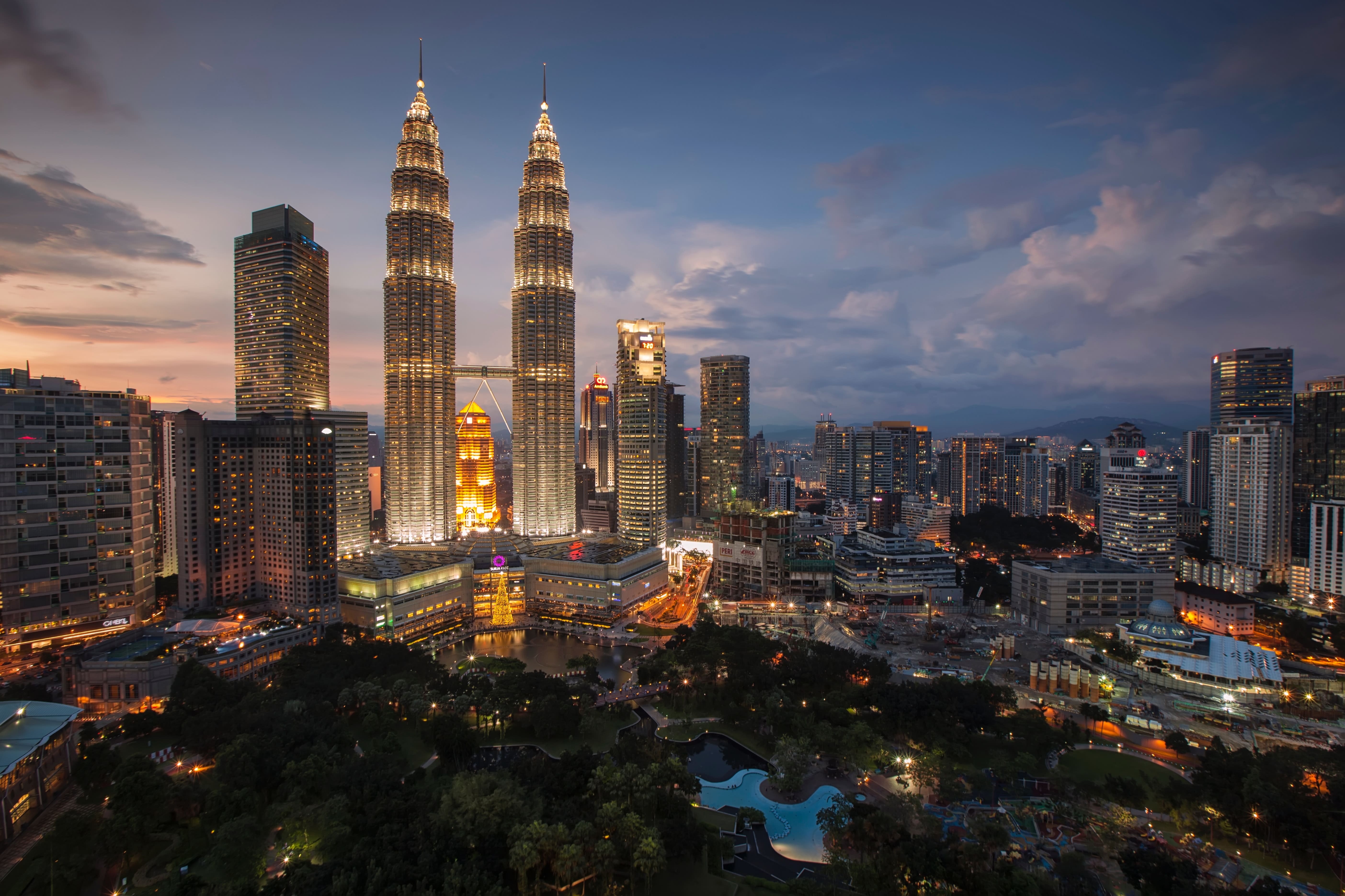 petronas towers overlooking kuala lumpur malaysia