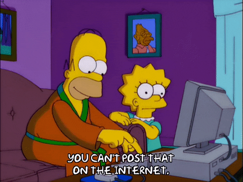 Homer and Lisa Simpson talking in front of a computer with text on screen.