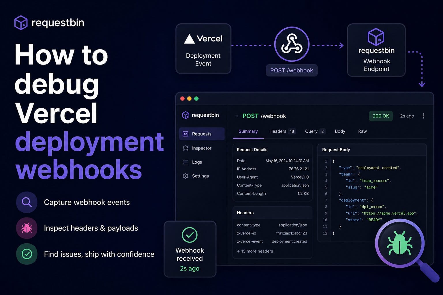 How to debug Vercel deployment webhooks