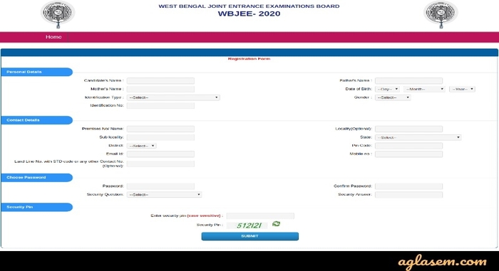 WBJEE Registration form