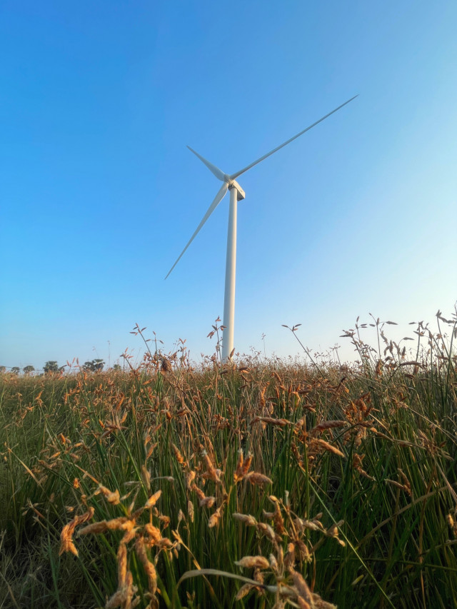 Standalone windmill over the field
