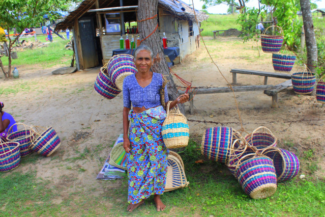 Colorful Grandmother With Cane Basket