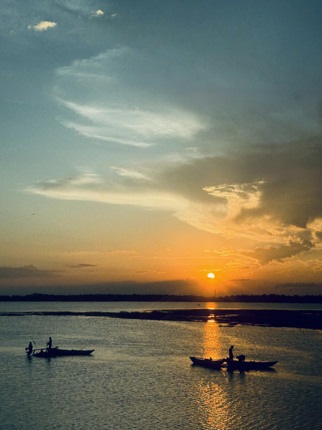 Fishing at the sunset