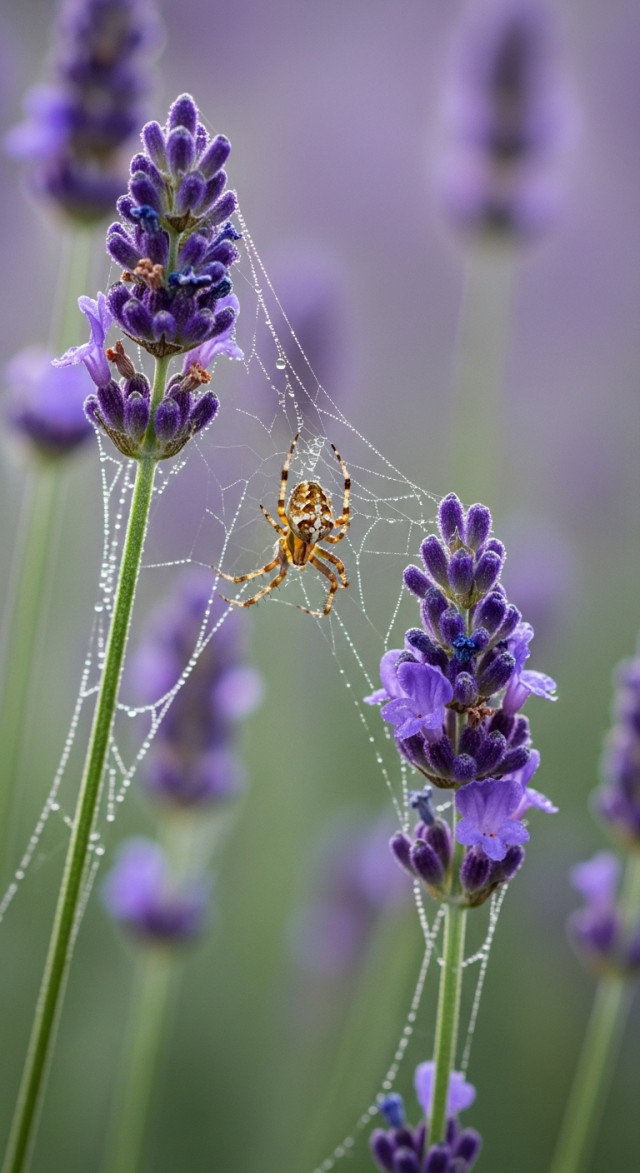 Spider and lavender flowers