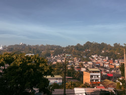 Village at dusk from the sky view
