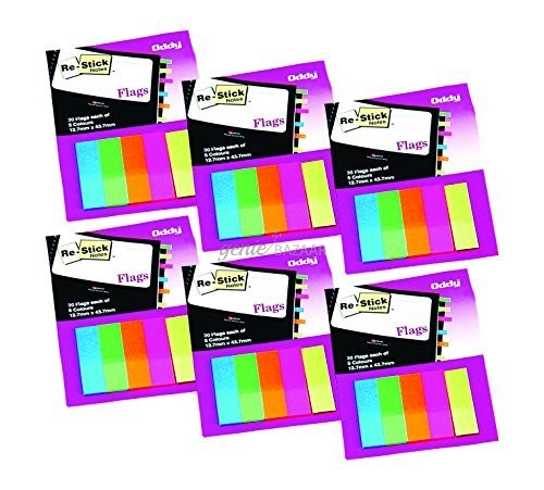 Oddy Re-Stick Notes,  12.7 x 43.7 mm,  5 Colors,  150 Flags per Pack - Pack of 5