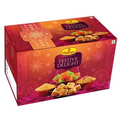 Haldiram's Festive Delight - Orange Flavoured Soan Papdi 250g + Badam Halwa 200g + Bhujia Sev 150g + Moong Dal 150g